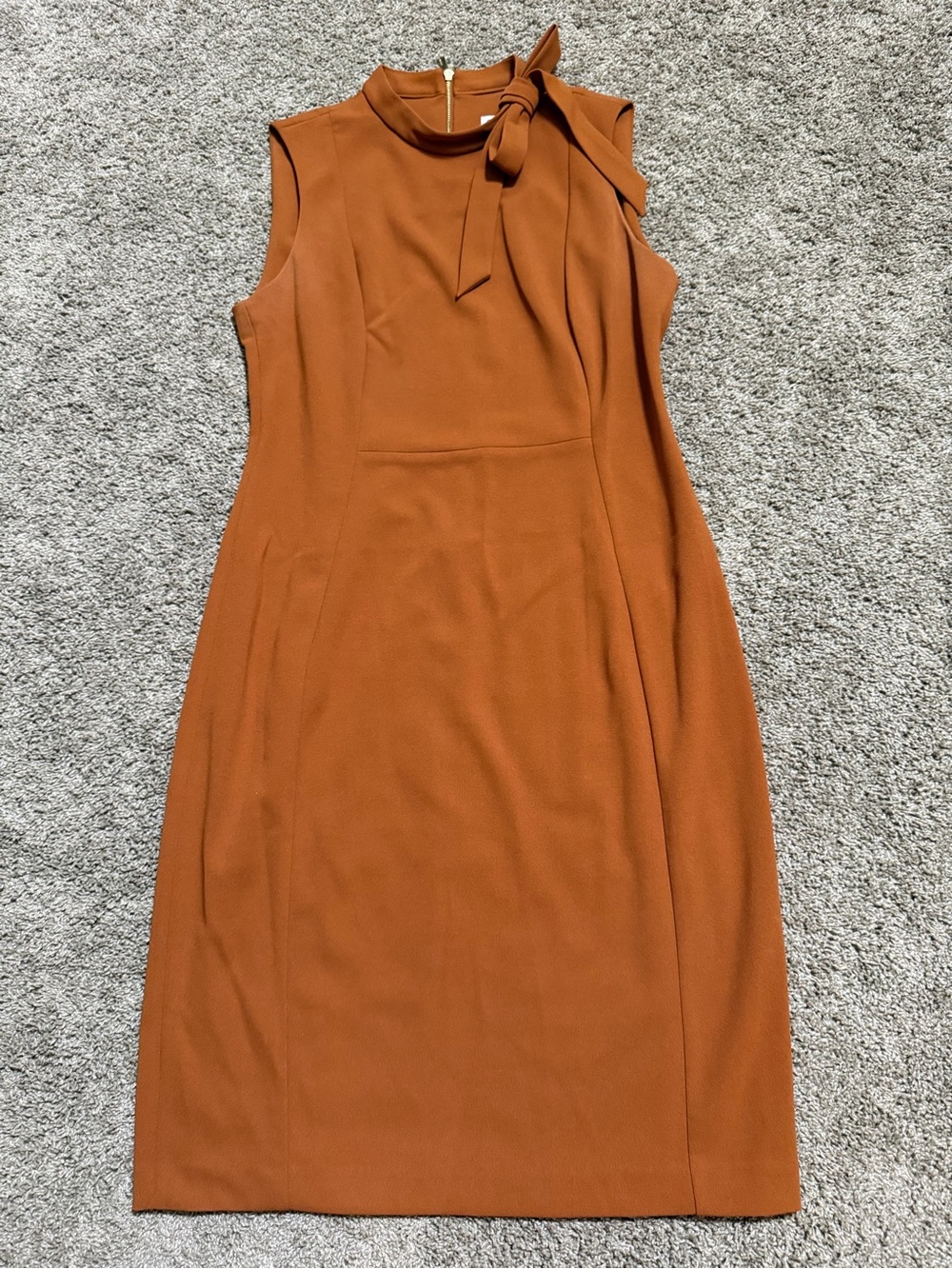 Calvin Klein Sleeveless Tie-Neck Sheath Dress in Rust